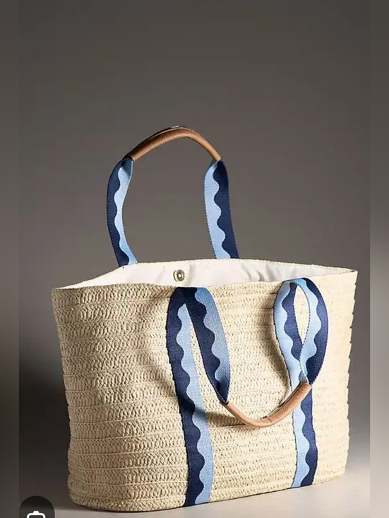 Anthropologie Handbags - Anthropologie Shiraleah Woven Straw Tote Bag with Blue Straps,NWT, Retail 108